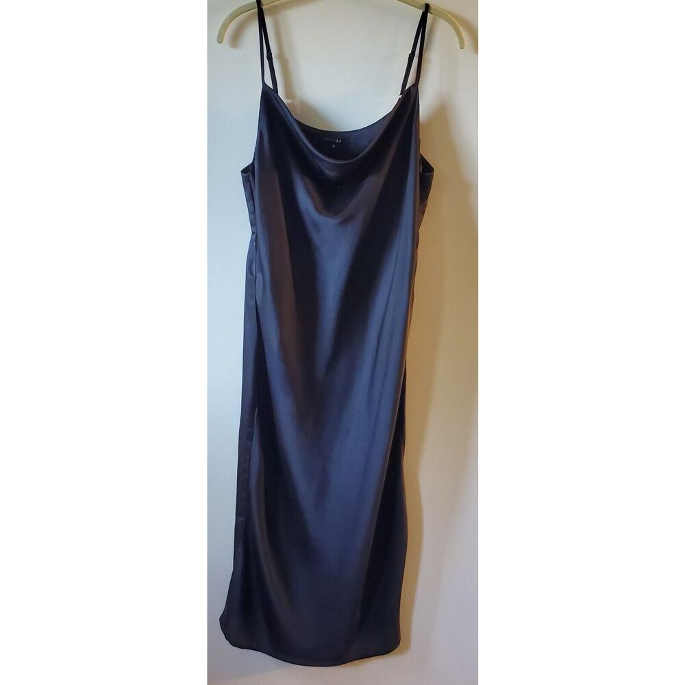 Papermoon Slip Dress Black Satin Midi Cowl Neck Adjustable Strap LBD Classic Med